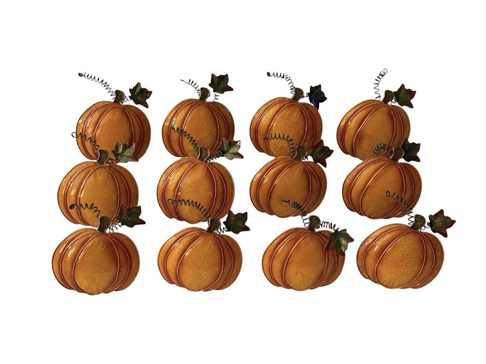 Crate Barrel Pumpkins Napkin Rings Set 12 Metal Halloween Thanksgiving Fall Deco